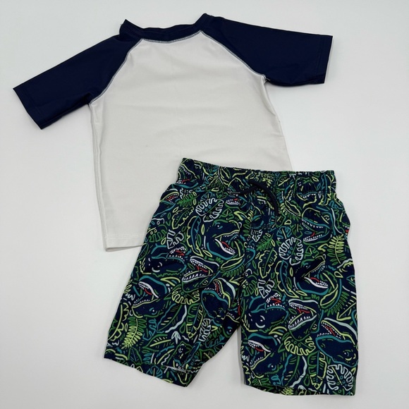 Old Navy Rashguard Swim Top Trunks Toddler Boys Swim Set Dinosaur 4T Blue White - Picture 2 of 16